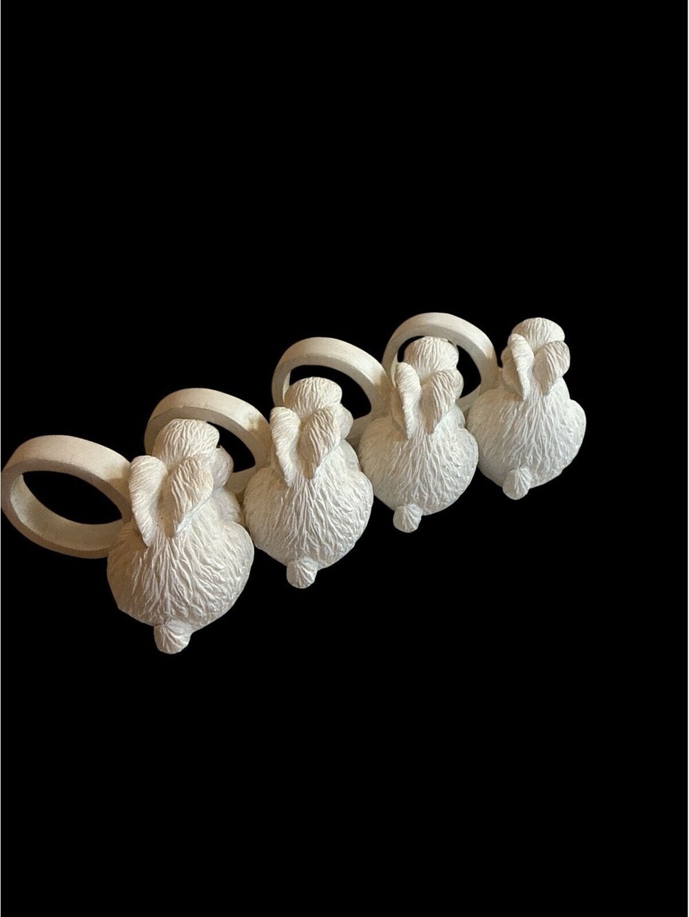 Spring Easter White Bunny Rabbit Napkin Ring Holders Resin Set of 4 - Picture 2 of 8